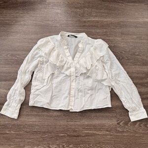 Zara White Ruffled Blouse